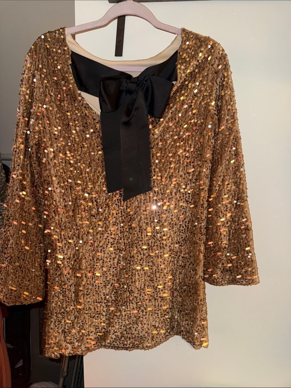 Gold Sequin Long Sleeve Women's Dress - Picture 2 of 3